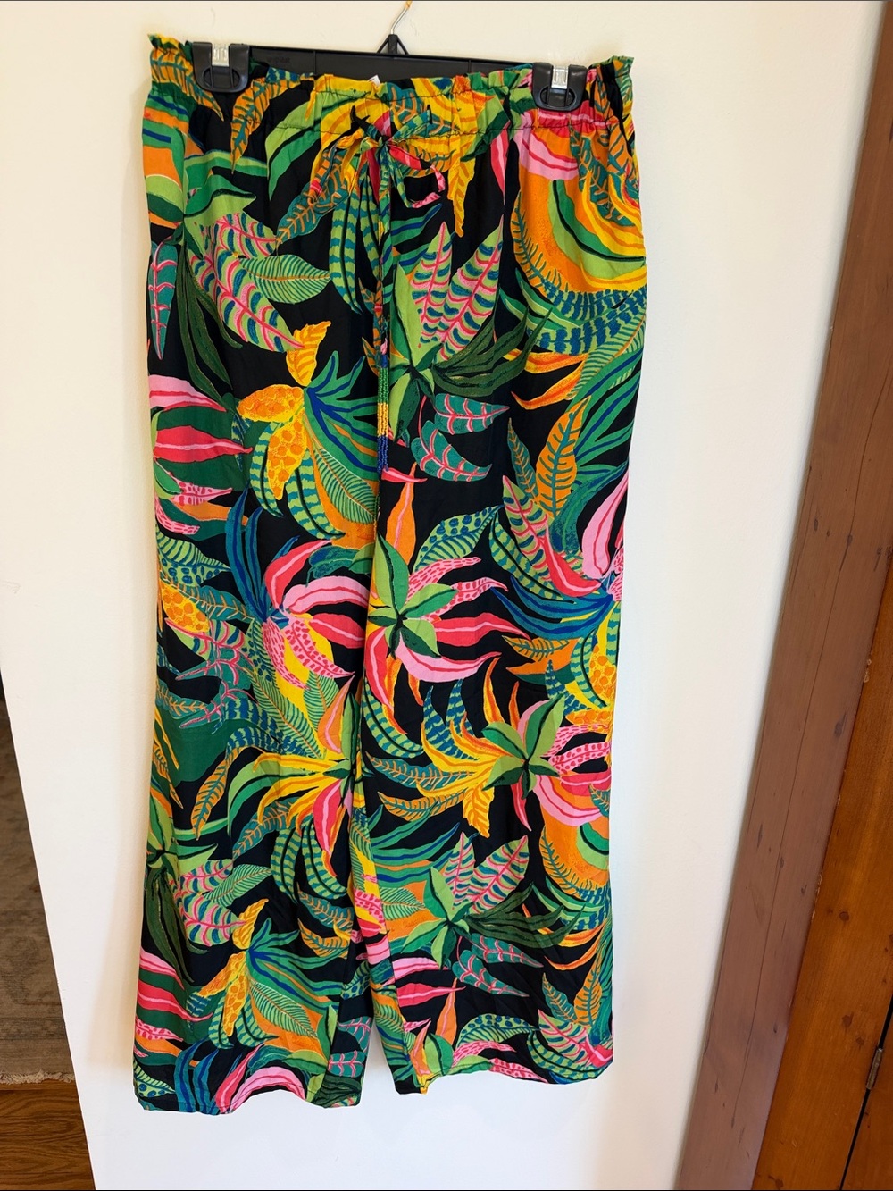 Live 4 Truth Tropical Print Wide Leg Pants with Decorative Bead Drawstring, L